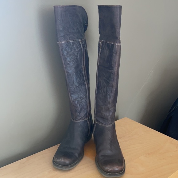 Tall Brown distressed leather felt lined boots - Picture 3 of 10